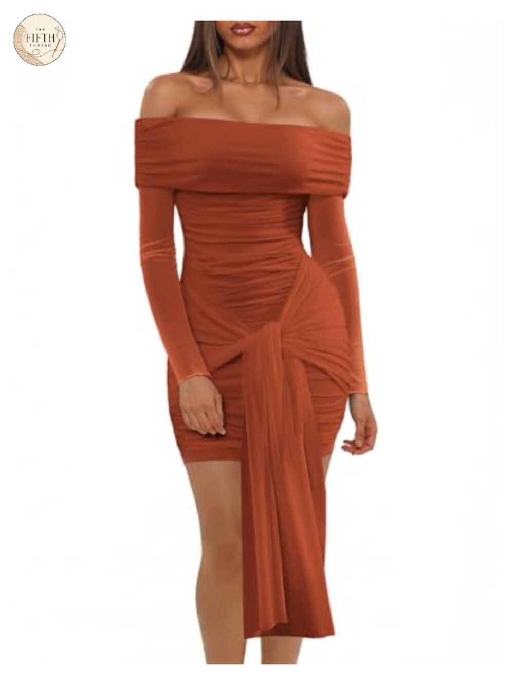 Long Sleeve Off Shoulder Ruched Bodycon Mini Dress